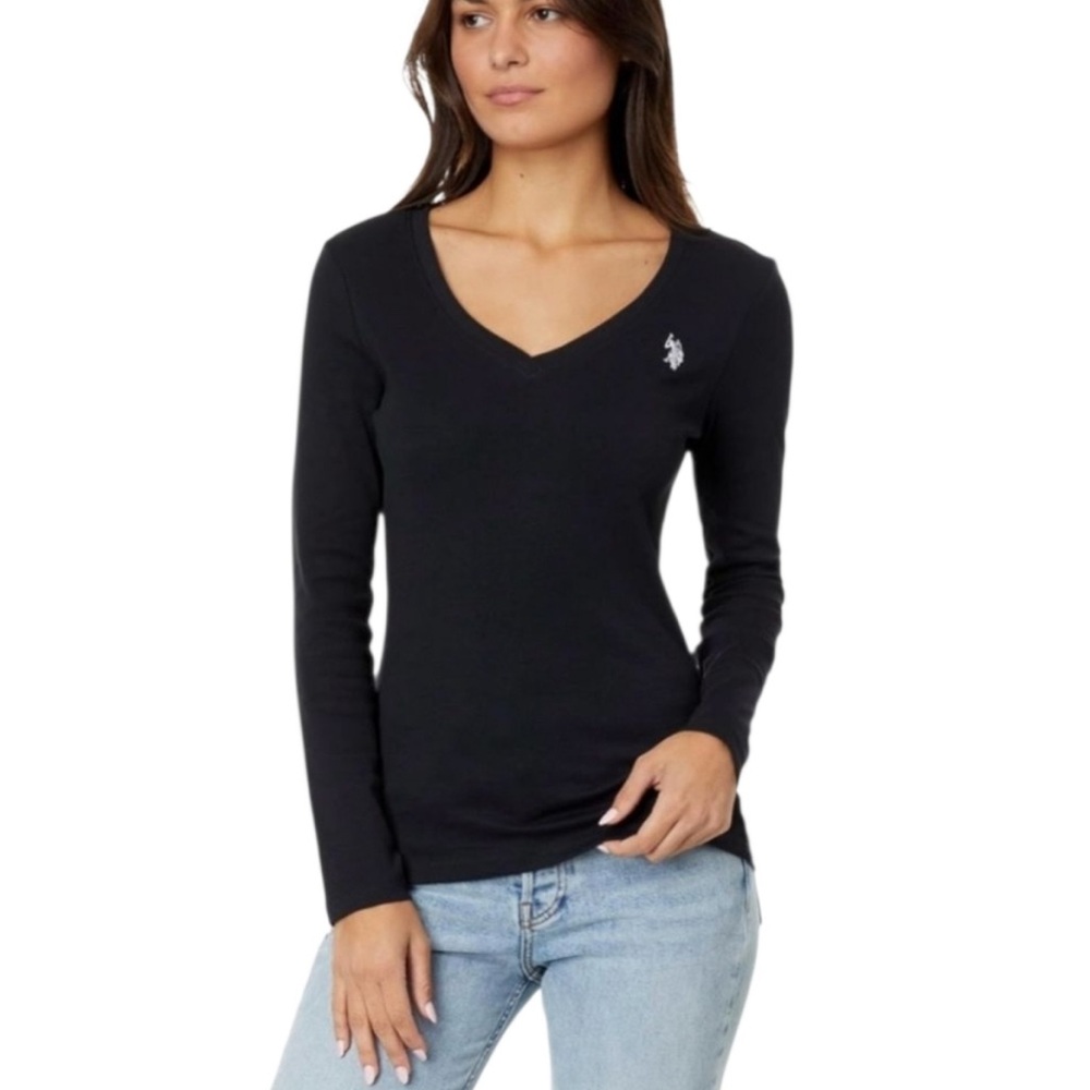 Vintage Ralph Lauren Sport Long Sleeve V-Neck In Black